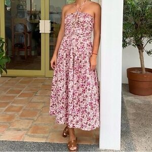 Jason Wu midi Dress L Floral Print Smocked Convertible Halter Boho Summer large